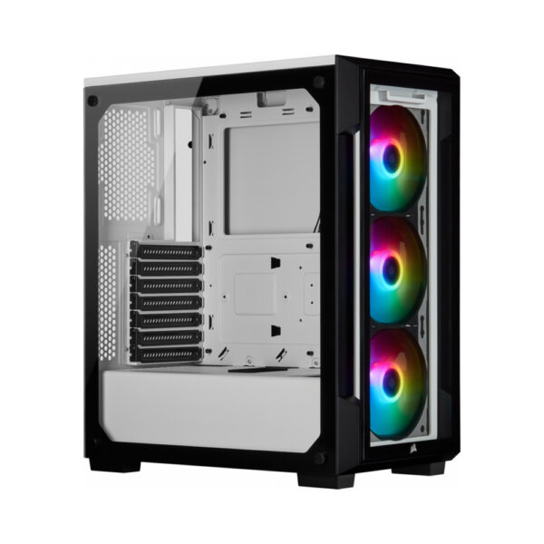 GABINETE CORSAIR ICUE 220T RGB CON VENTANA, MIDI-TOWER, ATX/MICRO ATX/MINI-ITX, USB 3.2, SIN FUENTE, BLANCO